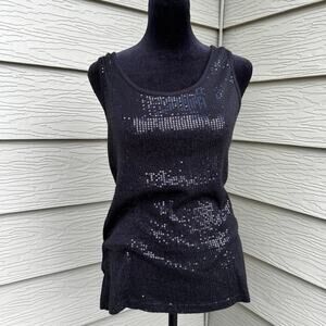 Studio Y sleeveless tank with sequin front, black, women's size M
